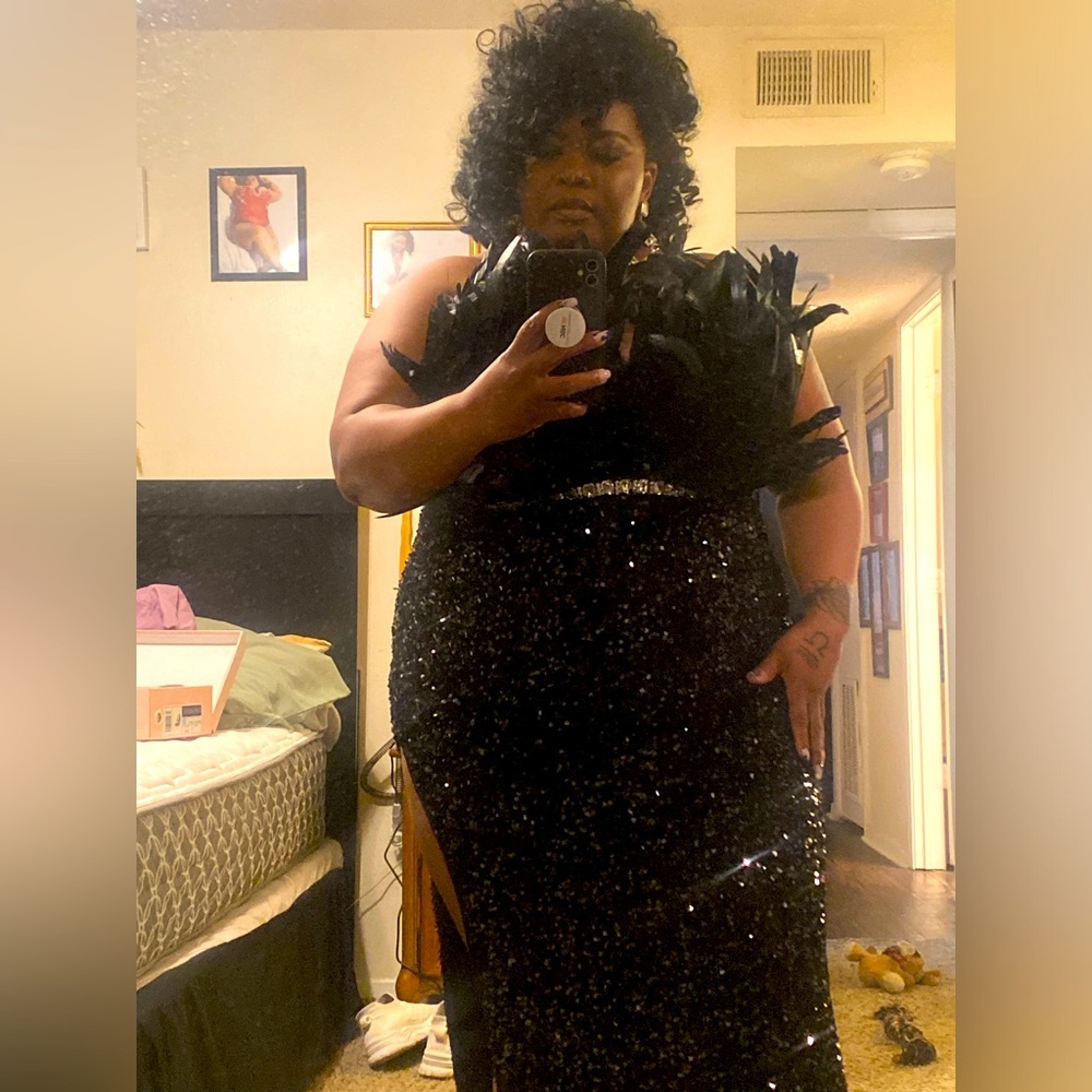 Plus Size Feather and Sequin Dress